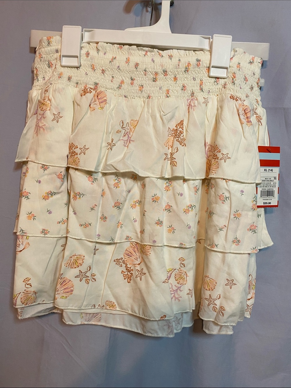 Target Cream Tiered Mini Skirt with Peach Shell & Floral Motif